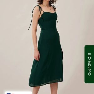 RIHOAS green tie strap slit leg midi dress in dark green